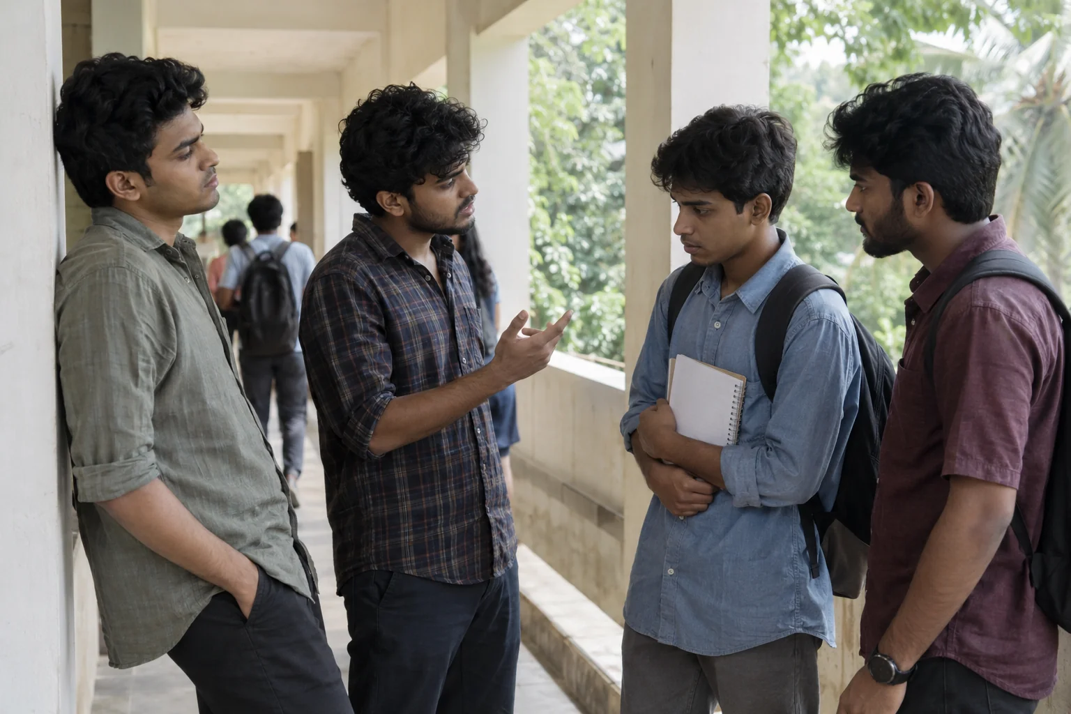 Fictional illustrative scene of verbal ragging, with another student supporting the person being targeted